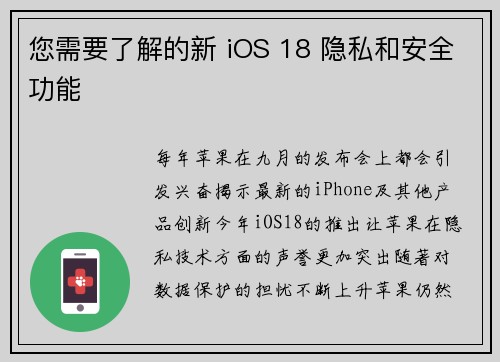 您需要了解的新 iOS 18 隐私和安全功能 