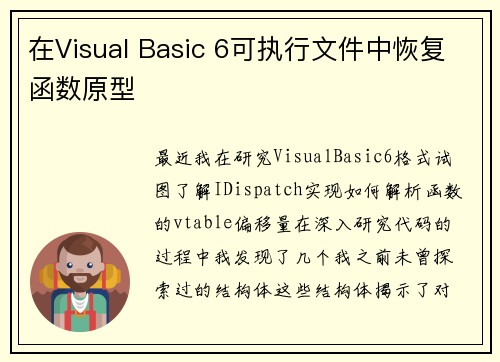 在Visual Basic 6可执行文件中恢复函数原型 